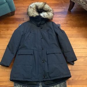 Nautica Parka Insulated Expedition Jacket Navy Faux Fur Hood